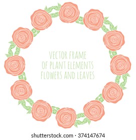 Hand drawn wreath with flowers leaf and branches