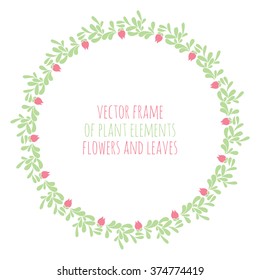 Hand drawn wreath with flowers leaf and branches