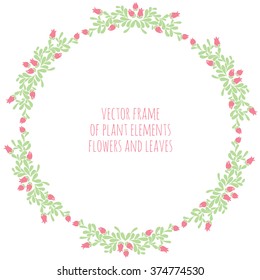 Hand drawn wreath with flowers leaf and branches