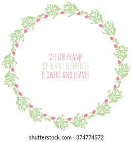 Hand drawn wreath with flowers leaf and branches