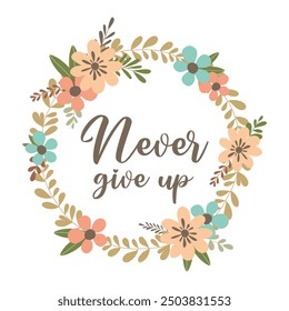 Hand drawn wreath with flowers and leaves isolated on white background. Simple flat style for wedding design.