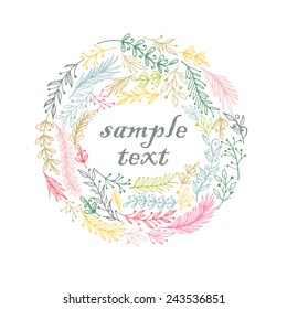 Hand drawn wreath frame. Sketch vector illustration.