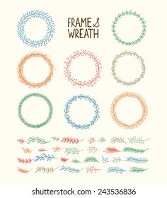 Hand drawn wreath and frame. Vector illustration