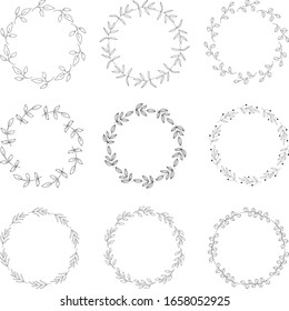 Hand drawn wreath frames. Botanical circle vector illustration. Design elements for cards, invitations, quotes, blogs, posters. 
