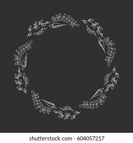 Hand drawn wreath with herbs and vetch