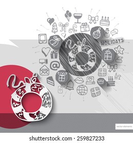 Hand drawn wreath icons with icons background. Vector illustration