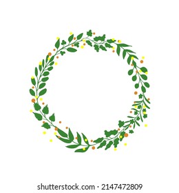 Hand drawn wreath made of twigs, frame for any prints, quote copy space. Simple romantic summer frame template. Modern bio, eco design