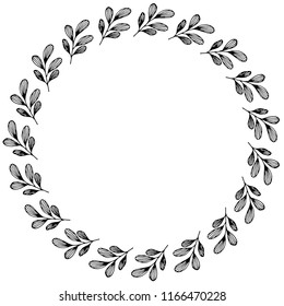Hand drawn wreath made in vector. Leaves and flowers garlands. Romantic floral design element.