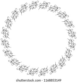 Hand drawn wreath made in vector. Leaves and flowers garlands. Romantic floral design element.