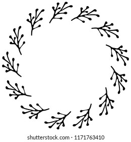 Hand drawn wreath made in vector. Leaves and flowers garlands. Romantic floral design element.