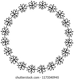 Hand drawn wreath made in vector. Leaves and flowers garlands. Romantic floral design element.