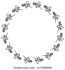 Hand drawn wreath made in vector. Leaves and flowers garlands. Romantic floral design element.