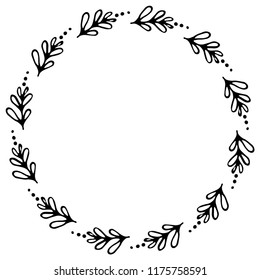 Hand drawn wreath made in vector. Leaves and flowers garlands. Romantic floral design element.