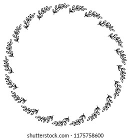 Hand drawn wreath made in vector. Leaves and flowers garlands. Romantic floral design element.