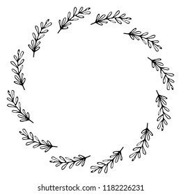 Hand drawn wreath made in vector. Leaves and flowers garlands. Romantic floral design element.