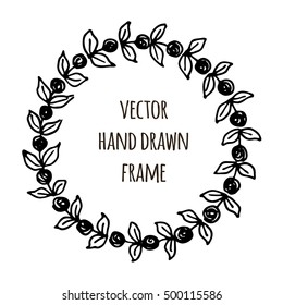 Hand drawn wreath made in vector. Leaves garlands. Romantic floral design elements for flyer and broshure design