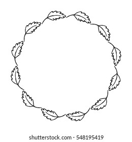Hand drawn wreath made in vector. Leaves and flowers garlands. Romantic floral design element.