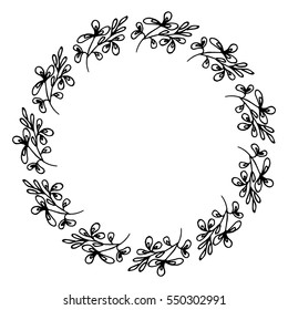 Hand drawn wreath made in vector. Leaves and flowers garlands. Romantic floral design element.