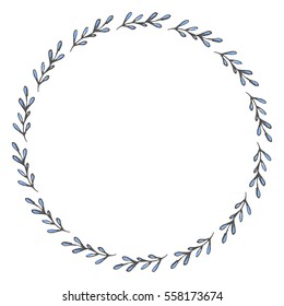 Hand drawn wreath made in vector. Leaves and flowers garlands. Romantic floral design element.