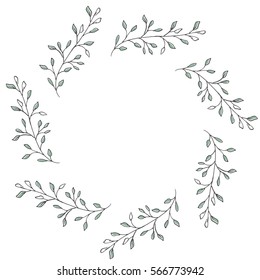 Hand drawn wreath made in vector. Leaves garlands. Romantic floral design element.