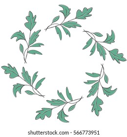 Hand drawn wreath made in vector. Leaves garlands. Romantic floral design element.