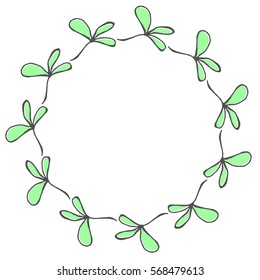 Hand drawn wreath made in vector. Leaves and flowers garlands. Romantic floral design element.