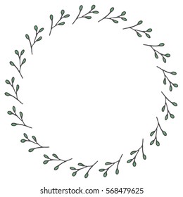 Hand drawn wreath made in vector. Leaves and flowers garlands. Romantic floral design element.