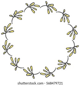 Hand drawn wreath made in vector. Leaves and flowers garlands. Romantic floral design element.