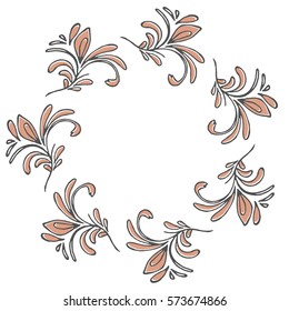 Hand drawn wreath made in vector. Leaves and flowers garlands. Romantic floral design element.