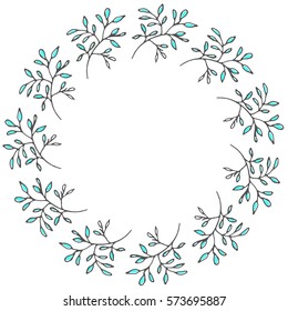 Hand drawn wreath made in vector. Leaves and flowers garlands. Romantic floral design element.
