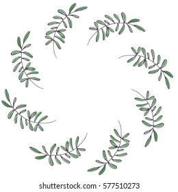 Hand drawn wreath made in vector. Leaves and flowers garlands. Romantic floral design element.