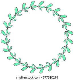 Hand drawn wreath made in vector. Leaves and flowers garlands. Romantic floral design element.