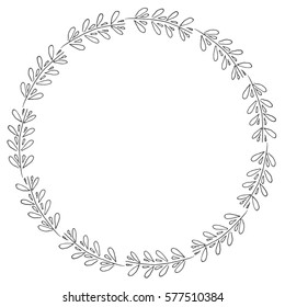Hand drawn wreath made in vector. Leaves and flowers garlands. Romantic floral design element.