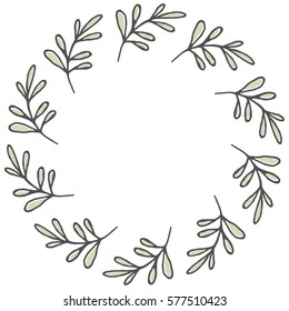 Hand drawn wreath made in vector. Leaves and flowers garlands. Romantic floral design element.
