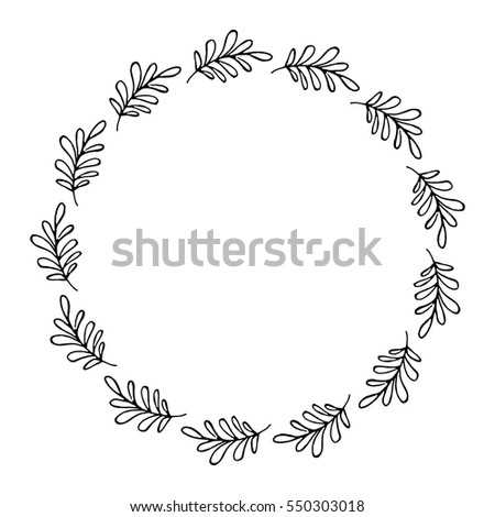 Hand drawn wreath made in vector. Leaves and flowers garlands. Romantic floral design element.