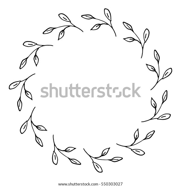 Hand Drawn Wreath Made Vector Leaves Stock Vector Royalty Free 550303027 Shutterstock 6049
