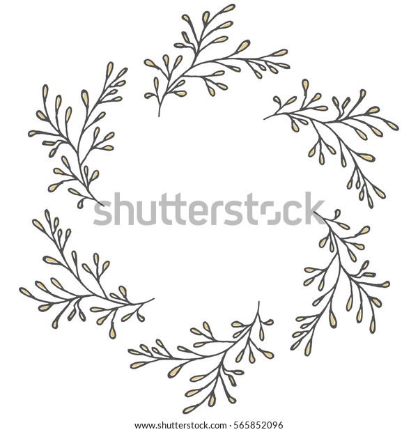 Hand Drawn Wreath Made Vector Leaves Stock Vector Royalty Free 565852096 Shutterstock 5956