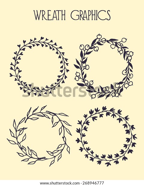 Hand Drawn Wreath Set Made Vector Stock Vector Royalty Free 268946777 7482