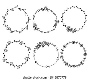 Hand drawn of wreath set vector design. floral leave for Cards and invitations.