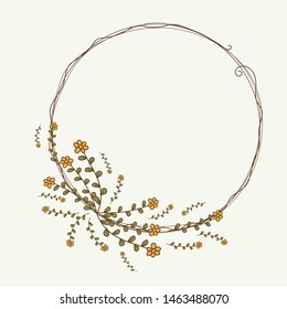 Hand drawn Wreath spring with flowers and leaves. Spring florals. Vector florals. Flowers vectors. Illustrations Wreath.