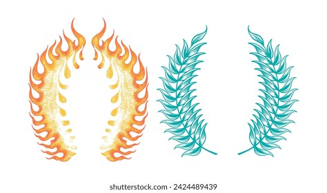 hand drawn wreath vector design. featuring leaves and flames