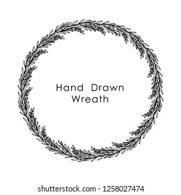 Hand drawn wreath. Hand drawn vector illustration. Vintage decorative wreath. Tribal design elements. Perfect for invitations, greeting cards, quotes, blogs, posters and more.