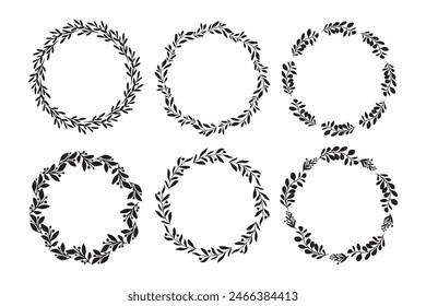 Conjunto de Vector de corona dibujado a mano. Corona floral para tu texto. Elementos decorativos para el diseño