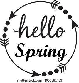 Hand drawn wreath. Vintage decorative laurel frame. Hello spring greeting card. Hello spring logo.