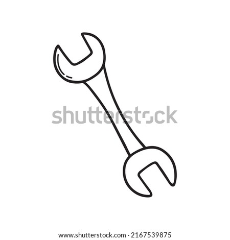 Hand drawn wrench doodle. Construction tool in sketch style. Vector illustration isolated on white background.