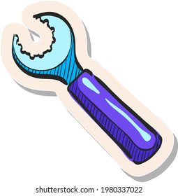 Hand drawn Wrench icon in sticker style vector illustration