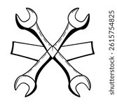 Hand Drawn Wrench Vector. Black Vintage Tools Illustration