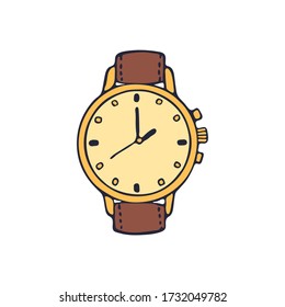 Hand Drawn wrist watch isolated on white background. Template for postcard, banner, poster, web design. Doodle vector illustration.