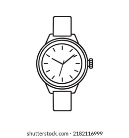 Hand drawn wristwatch doodle. Hand clock in sketch style. Vector illustration isolated on white background.