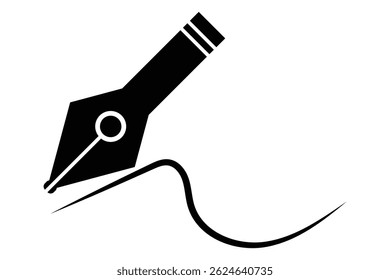 hand drawn writing and lettering fountain nib pen icon on white background.
